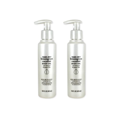 Trader Joe's Lemongrass Coconut Body Oil with Almond and Jojoba Oils 4.8 FL OZ (143 ml) - 2 PACK