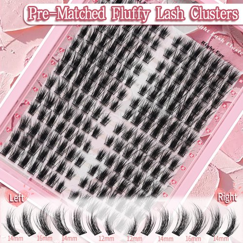 Fluffy Lash Clusters C Curl False Eyelashes Left & Right Cluster Eyelash Extensions 182 PCS Natural Individual Lashes 3D Wispy Lash Clusters 12-16mm DIY At Home Beginner Friendly, by Anforlin