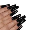 MISUD Square Fake Nails, Black Press on Nails, Glossy Squoval False Nails, Extra Long Artificial Glue on Nails for Women and Girls