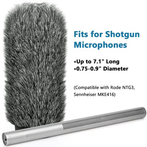 NTG3 Shotgun Mic Windscreen Deadcat Pop Filter Compatible with Rode NTG3, NTG2, Sennheiser MKH416, MKH418, Sony ECM 680s ECM-670 ECM-678, AKG C568EB, C4608, 7.1" Long Microphone Cover Muff Wind Shield