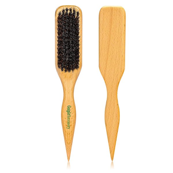 2PCS Boar Bristle Hair Brush Slick Back Hair Brush for Sleek Ponytail Bun & Smoothing Baby Hairs- Soft Medium Smoothing Hairbrush to Style,Polish & Lay Hair Down Flat- Wooden Hair Brush for Men Women