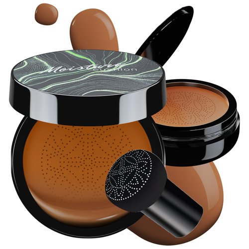 Mushroom Head Air Cushion CC Cream - BB Cream Foundation Makeup Moisturizing Concealer Long-Lasting, Cushion Foundation Full Coverage Self Adjusting for Mature Skin & All Skin Types (Dark Brown)