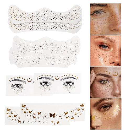 8pcs Glitter Freckles Face Tattoo Stickers, Makeup Patches Sweatproof Waterproof Fake Freckles Glitter Stars Butterfly Stage Performance Freckle Stickers Face Glitter Speckles Accessories for Party