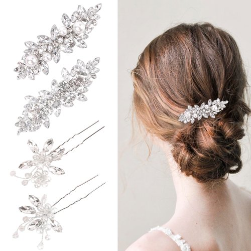 Tihebax Rhinestone Hair Clips Bridal Hair Clips Fancy Sparkly Diamond Hair Clips for Women Weddin...