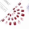 Florry Red Press on Nails Short Snowflake Fake Nails Oval Glossy Full Cover Artificial Nails Tips for Women and Girls for Christmas Festival 24Pcs