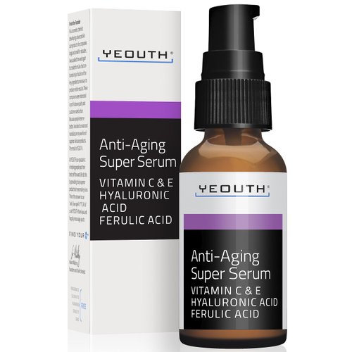 YEOUTH Anti Aging Serum for Face with Hyaluronic Acid Serum, Vitamin C and E, Ferulic Acid, Facial Serum Targets Dull and Dry Skin, Hydrating Serum 1oz