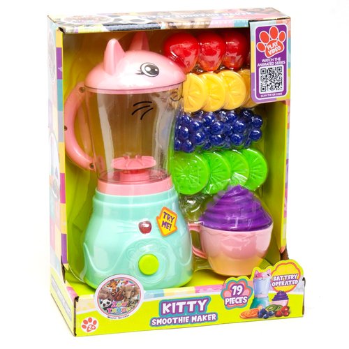Boley Zoo Troop: Kitty Smoothie Maker - 19 Pieces - Animal Themed Kitchen Playset, Battery Operated Toy Appliance, Food & Cooking Accessories, Kids Ages 2+