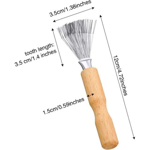 2 Pcs Handle with Groove Hair Brush Cleaner Tool Cleaning Comb Brushes for Hairbrush Easy Clean Solution with Metal Rake Wooden Handle for Home and Salon Use Styling Tools