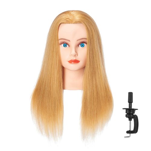 Hairlink 20-22'' Mannequin Head With Human Hair Styling Training Head Dolls for Cosmetology Manikin Maniquins Practice Head with Stand (6611W2714H)