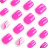 Hot Pink Press on Nails Short Square Fake Nails Full Cover False Nails with Design Bling Glitter Swirl Glossy Glue on Nails Shiny Acrylic Stick on Nails Reusable Artificial Nails for Women Manicure