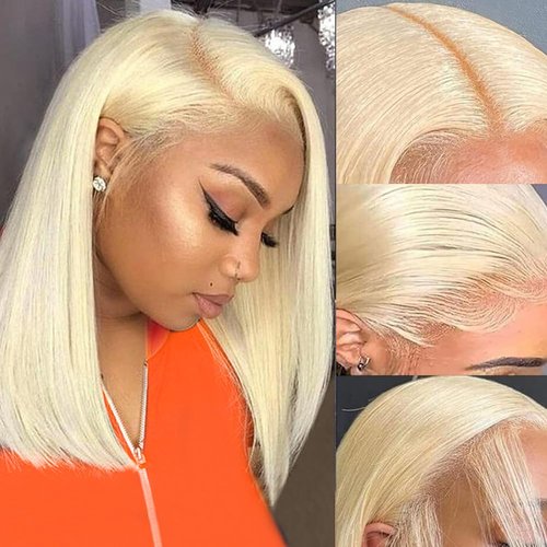 613 Blonde Bob Wig Human hair 180 Density 13x4 Blonde Lace Front Wigs Human Hair Pre Plucked With Baby Hair 613 HD Lace Frontal Wig Straight Glueless Wigs Short Bob Wigs For Women 10 Inch