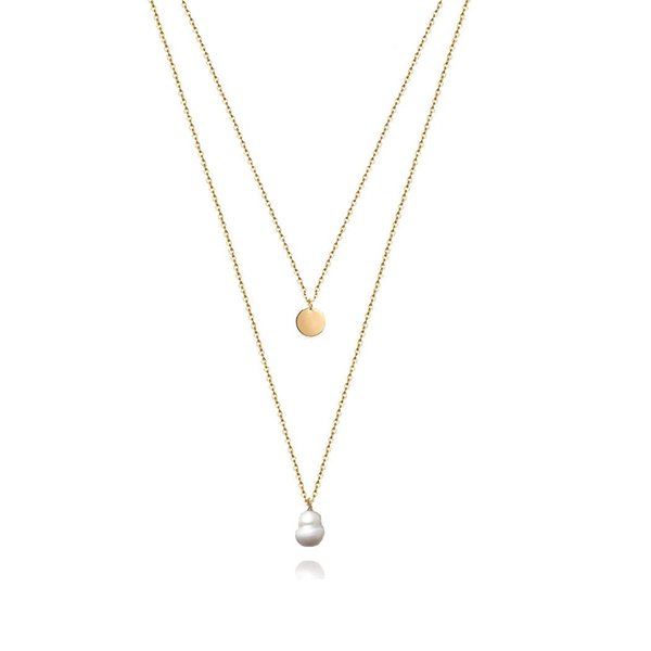 Artmiss Long Layered Necklace Delicate Coin Pearl Pendant Necklace Gold Chain Jewelry for Women