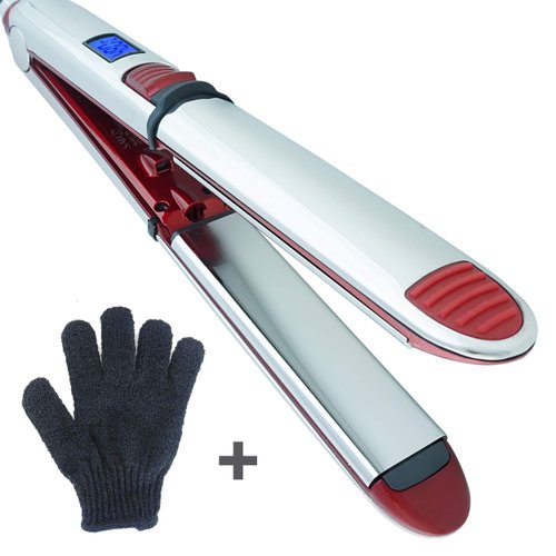 Salon Beauty Stainless Steel 1.25" Nano Titanium Plates Digital 2 in 1 Curling Wand Flat Iron (Glove Included)