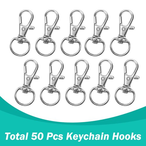 100PCS Premium Swivel Snap Hooks with Key Rings,Metal Lanyard Keychain Hooks Lobster Clasps for Key Jewelry DIY Crafts 1.25inches/32mm(50 Pcs Lanyard Snap Hooks+50 Pcs Key Rings)