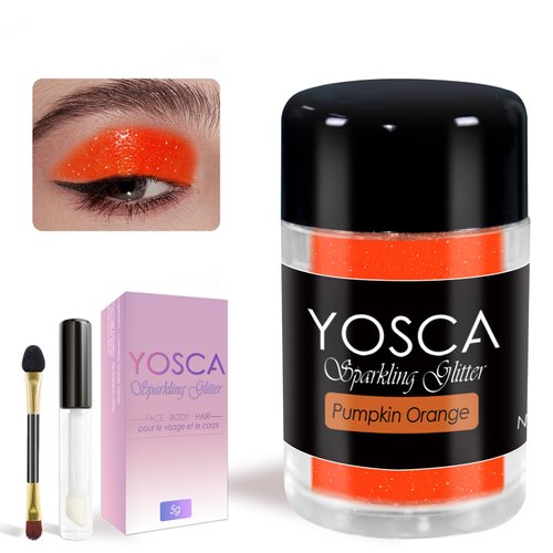 Yosca 5g Body Glitter, Cosmetic Sparkle Makeup Face Glitter, Loose Body Shimmer Powder for Glitter Eyeshadow Lip Face Paint Concert Christmas Festival Rave Accessorises - Pumpkin Orange