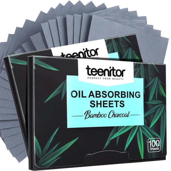 Teenitor 200 Counts Blotting Paper for Oily Skin, Face Oil Sheets with Bamboo Charcoal, Oil Blotting Sheets for Face Oil Absorbing Sheets for Face Men Women, Oil Control Film 3.93" x 2.75"