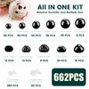 662Pcs Safety Eyes and Noses for Amigurumi, Junreox Preimum Safety Eyes for Crochet Stuffed Animals, 5-14mm Assorted Plastic Crochet Craft Eyes with Washers for Teddy Bear, Dolls, Plushies Toys, Black
