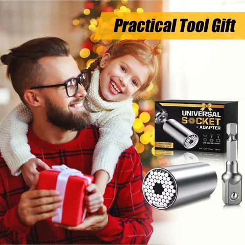 Stocking Stuffers for Adults Men, Super Universal Socket Tools, Christmas White Elephant Gifts for Men Dad Husband Handyman, Cool Gadgets Socket Set with Power Drill Adapter(7-19 Mm)
