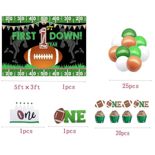 Football 1st Birthday Party Decorations，1st Year Down Birthday Decorations，1st Year Down Banner,1st Year Down Party Decorations，Football 1st Birthday Backdrop