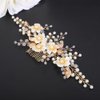 Teyglen Flower Bride Wedding Hair Comb Gold Leaf Headpiece Bridal Crystal Pearl Hair Side Comb Floral Hair Piece Decorative Hair Accessories for Women Girls