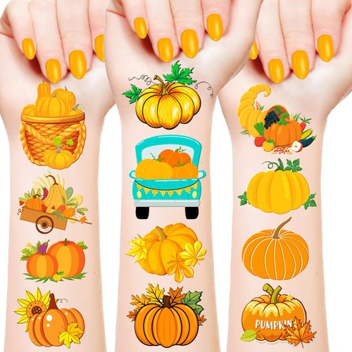 192 PCS Pumpkin Temporary Tattoos, Pumpkin Party Decorations Favors Supplies, Cute Pumpkin Tattoo Stickers Gifts for Boys Girls School Prizes