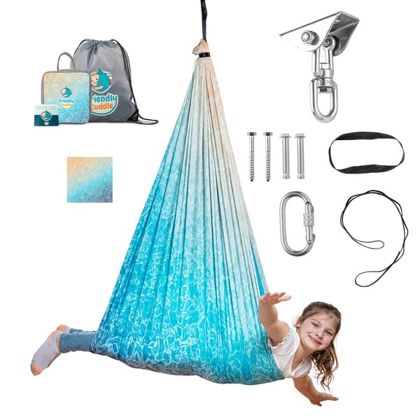 Friendly Cuddle Indoor Sensory Swing for Kids or Outdoor – Double-Layer, & 360° Swivel, Calming Compression Therapy Swing Hammock for Kids & Adults with All Hardware – Sensory-Motor Toys & Gifts