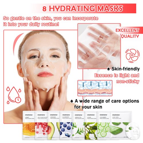 DWDiWen 8PCS Facial Sheet Mask,Hydrating Face Mask,Moisturizing Sheet Mask for All Skin Types