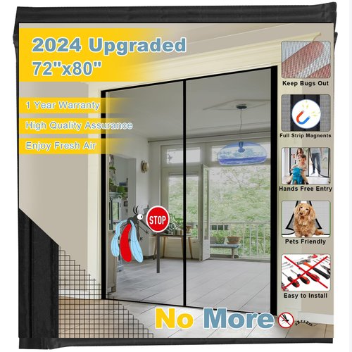 Fiberglass Magnetic Screen Door for French & Sliding Doors: Fits Door Size 70"x 79" - Self Magnetic Closure Screen Door Mesh - Keep Bugs Out - Hands Free - Kid/Pet Friendly Walk Through