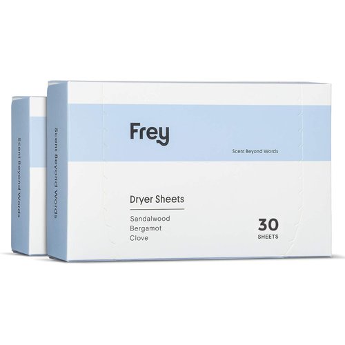 FREY Naturally Scented Dryer Sheets - Fabric Softener for Soft, Fresh & Clean Clothes - Sandalwood, Bergamot & Clove Fragrance Scent - 60 Sheets - Pack of 2