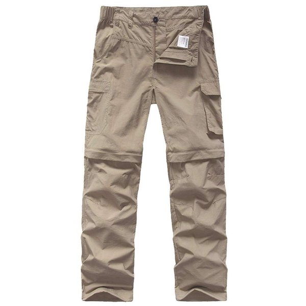 Big Kids' Cargo Pants, Boy's Casual Outdoor Quick Dry Waterproof Hiking Climbing Convertible Trousers #9016-Khaki-XS