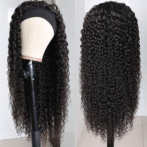 XSY Headband Wig Human Hair Deep Wave 16 Inch Curly Headband Wig None Lace Front Wigs Human Hair Glueless Curly Headband Half Wigs for Black Women 150% Density Natural Color