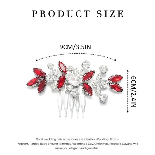 Catery Rhinestone Bride Wedding Hair Comb Red Crystal Side Comb Bridal Hair Piece Clips Headpiece Bridesmaid Hair Accessories for Women and Girls (Red)
