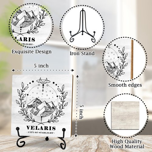Velaris The City of Starlight, Wood Plaque With A Support Frame, the Night Court Wooden Signs for Home Decor, Book Shelf Decor, Book Lovers Gifts, 5x5 inches-A39