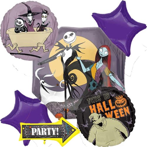 Anagram Balloon Bouquet Licensed Character Design Intended for Nightmare Before Christmas Party Supplies Multicolored, Officially Licensed 6pcs