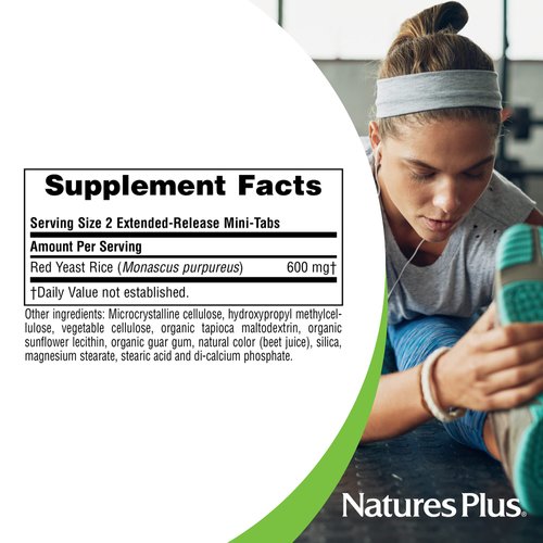 NaturesPlus Herbal Actives Red Yeast Rice, Extended Release - 600 mg, 60 Mini Tablets - Herbal Supplement - Vegan, Vegetarian, Gluten-Free - 30 Servings