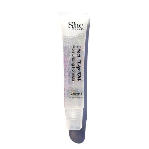 Effect Lip Oil by S.HE Makeup; Clear Moisturizing Hydrating Lip Conditioner/Lip Gloss, 0.5oz/15ml (Glitter), Clear with Gold Micro-Glitter, 4.5 Inch Squeeze Tube, .5 Ounce contents, LG07G
