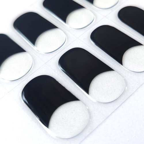 Semi Cured Gel Nail Strips UV Gel Nail Stickers Black French Nail Tips Long Lasting Gel Nail Stickers 20 Pieces Nail Strips Works with UV Nail Lamp Easy Application & Removal