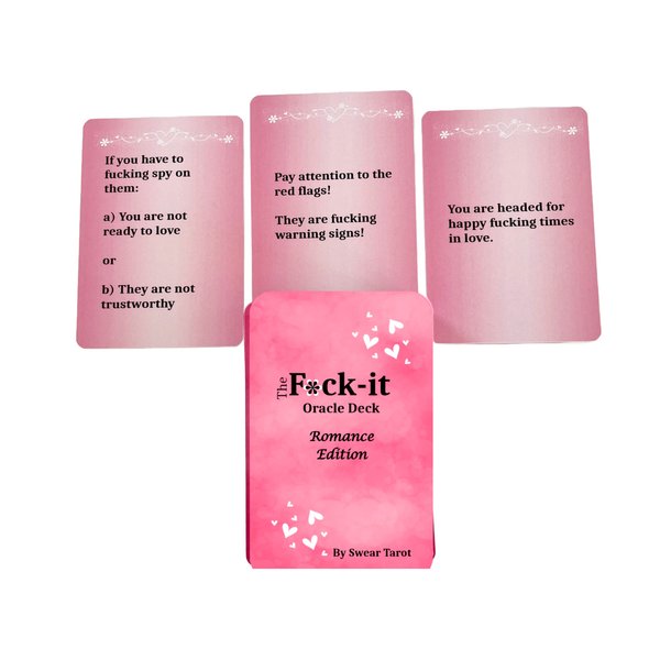 Swear Tarot Fuck-it Oracle Deck Romance Edition Tarot Inspired Oracle Cards for Funny Psychic Readings! - 56 Premium Cardstock Cards, Mesh Drawstring Bag, Window Tuck Box - Made in USA