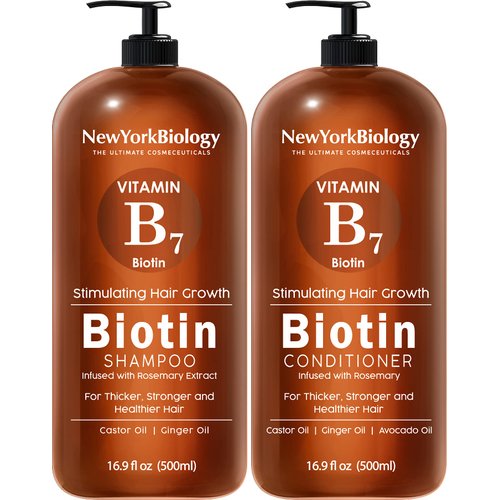 New York Biology Biotin Shampoo and Conditioner Set for Hair Growth and Thinning Hair - Thickening Formula for Hair Loss Treatment - For Men & Women - Anti Dandruff - 16.9 Fl Oz