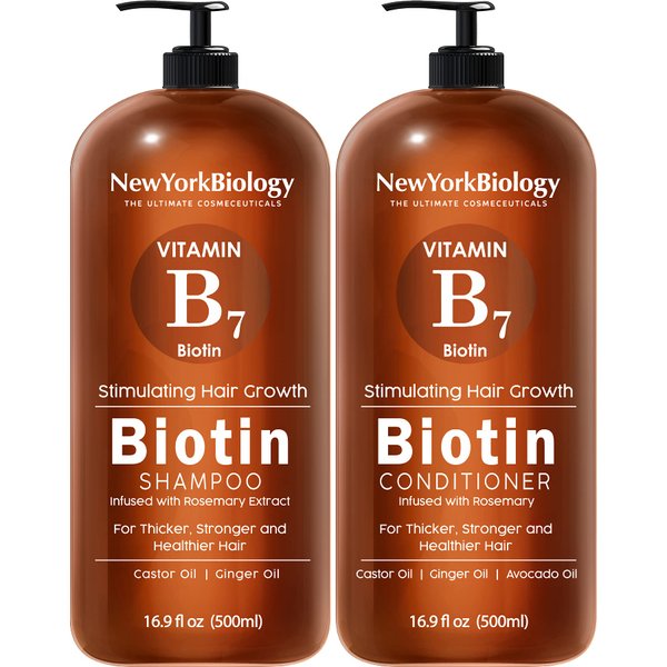 New York Biology Biotin Shampoo and Conditioner Set for Hair Growth and Thinning Hair - Thickening Formula for Hair Loss Treatment - For Men & Women - Anti Dandruff - 16.9 Fl Oz