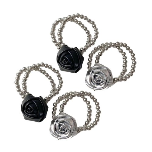 4pcs PU Leather Hair Scrunchies,Beaded Elastic Hair Scrunchies,Rose Hair Scrunchies Flower Hair T...