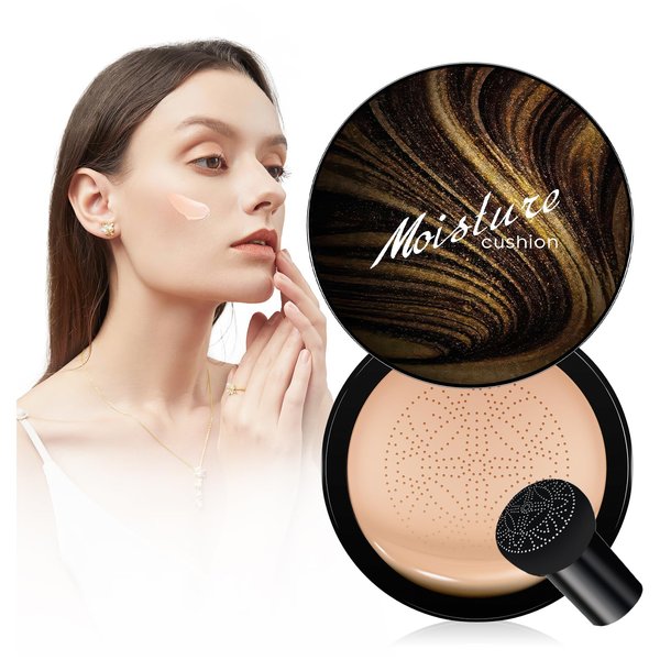 New Upgraded Mushroom Head Air Cushion CC Cream Gold Packaging, BB Cream Face Makeup Foundation for Women Moisturizing Concealer Brighten Waterproof Long-Lasting (Natural)