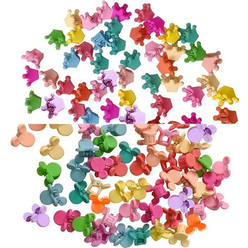SHOWERRING Cute Small Hair Clips for Girls,100 PCS Mini Crown and Mickey Hair Accessories Decorate Hairpin for Kids Women School Party Gifts