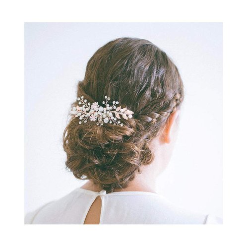 Campsis Wedding Bridal Hair Comb Bride Flower Hair Combs Pearl Bead Combs Crystal Rhinestone Combs Wedding Bride for Hair Accessories for Women and Girls (Rose gold)
