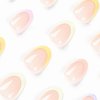 MISUD Short Round Press on Nails Oval Fake Nails Glossy Glue on Nails Colorful French Tip Acrylic Nails Summer Artificial Nails Rainbow Edge Stick on False Nails with Design 24 pcs
