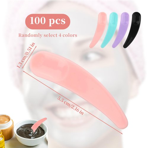 Asofelk 100 PCS Mini Cosmetic Spatula for Makeup Face Mask Plastic Spoon Disposable Makeup Tools，Bulk Disposable Mini Plastic Makeup Spatulas(Multi Colored)