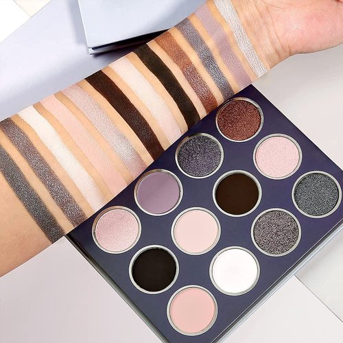 DE'LANCI Smokey Grey Eyeshadow Palette, Black Gray Smoky Eye Shadow Pallet Goth Halloween Makeup, Matte Shimmer Neutral Silver Eyeshadow Pallets, Long Lasting Natural Nude Makeup Palette, Cruelty Free