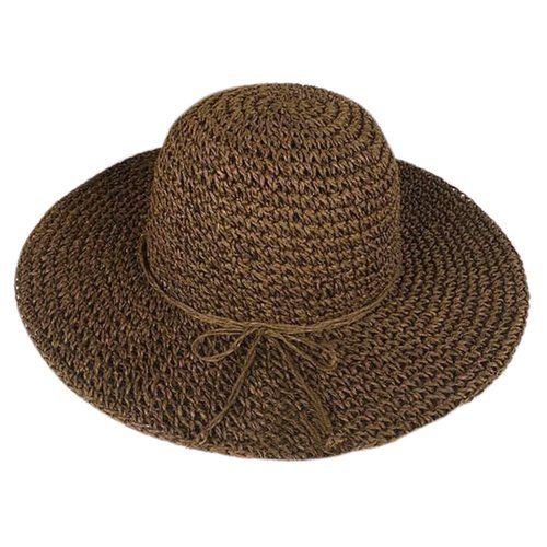 Women Girls Foldable Bohemia Wide Brim Roll-up Crocheted Straw Hat Beach Sun Visor Cap for Holiday Travel Coffee