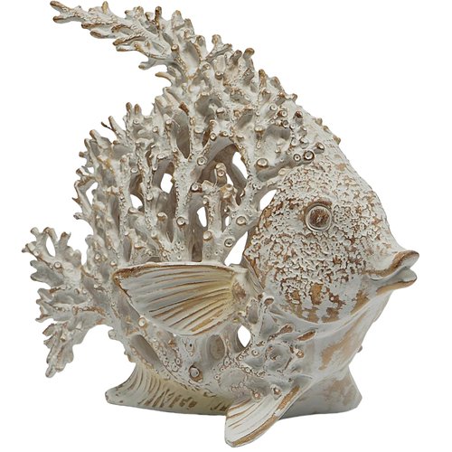 VVGIFTS Beach Coastal Decor Coral Reef Angelfish Home Office Desk Decor Sculpture Statue for Tabletop Shelf Bathroom Decoration Ornament Gift (White)