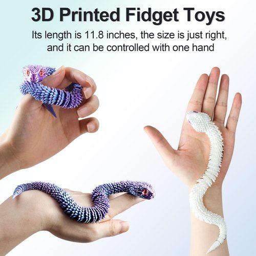 ATESSON 3D Printed Snake,3D Printed Animals,3D Printed Toys Flexible Joints 12" 3D Snake,Home Office Classroom Decor Executive Desk Fidget Spinner Toys,1 Piece (Phantom Blue)